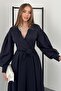 Navy Blue Rose Detailed Scuba Dress - 2