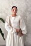 Beige Skirted Long Sleeve Dress with Drawstring - 2