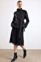 High Collar Epaulet Detailed Water Repellent Short Trench Coat Black 6883