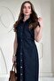 Navy blue padded sleeveless buttoned denim dress - 4