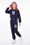 Girl's Crew Neck Short Cut Printed Double Pocket Tracksuit Set