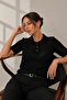 Women's Black Short Sleeve Polo Collar Buttoned Openwork Knitwear Blouse 23070 - 4