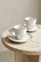 Fiore Premium Porcelain 4 Piece 2 Person Coffee Cup Set 90 ml Gold Gilded Green Floral Pattern - 2