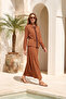 Stone Embroidered Lace-Up Shirt and Skirt Set 18974 Brown