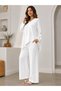 Women's Linen V-Neck Asymmetrical Cut Blouse and Wide-Leg Trousers Two-Piece Set - 3