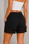 Women's Black Lace Lace-Up Cotton Linen Bohemian Shorts with Elastic Waist - 4