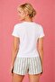 Women Shorts Pajama Set White Short Sleeve T-Shirt and Patterned Shorts Comfortable Fit - 4