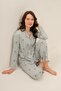 Women'S, Long Sleeve, Striped, Shirt Pajama Set (with Socks as a Gift) - 2