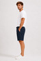Men's 100% Navy Blue Linen Shorts, Lace-Up Waist, 3 Pockets, Relaxed Fit, Wide Legs, Casual Summer Shorts - 4