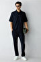 Regular Fit Standard Cut Striped Lycra Trousers with Elastic Waist and Side Pockets - 6