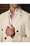Slim Fit Men's Pointed Collar Double-Breasted Jacket and Trousers Combination Suit Ecru T20135-05 - 2