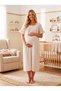 New Season Light Beige Muslin Fabric Easy Breastfeeding Design with Ruffle Sleeve Detail Summer 100% Cotton Maternity Nightgown - 8