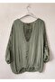 Italian Khaki Lace Collar 3/4 Sleeve Lined Elastic Waist Sequined Silk Woven Blouse 65 70 - 4