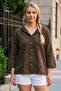Brown Hooded 3/4 Sleeve Buttoned Side Tie Embroidered Cotton Woven Jacket 60 60