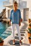 Italian Blue Lace Collar 3/4 Sleeve Lined Elastic Waist Sequined Silk Woven Blouse 65 70 - 6