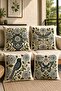 Drawing of Hummingbird, Bird, and Flowerpot Patterned 4-Piece Throw Pillow Cover Set