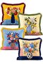 Still Life Themed Set of 4 Fringed Throw Pillow Covers with Flower and Lemon Patterns in a Vase