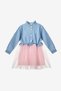 Pink Tulle Skirted Button Detailed Long Sleeve Girls' Denim Dress - Catherine - 5