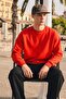 Men's Casual Crew Neck Red Basic Sweatshirt - 3