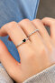 Silver Color Black Heart and Stone 2-Piece Women's Ring Set