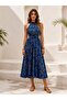 Women's Off-Shoulder Halter Neck Patterned Maxi Single Jersey Dress