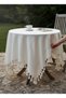 100% Cotton Traditional Kara Tezgah Buldan Woven Tasseled Fiskos Table and Square Tablecloth - 90X90 cm (Off-White / Natural) - 4
