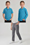Boys' School Turquoise Long and Short Sleeve Polo Collar T-Shirt Gray Ribbed Waist Pants 3-Piece Set