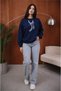 Women's Pearl Necklace Ribbon Printed Comfortable Fit Crew Neck Navy Blue Sweatshirt - 2