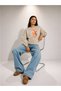 Women's Orange Bear Floral Printed Comfortable Fit Crew Neck Beige Sweatshirt
