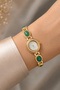 Vinos Vintage Kadın Kol Saati – Gold Green Stone Detailed Minimal Elegant Classic Women's Watch - 5