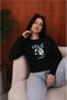 Women's We Out of Saat Graphic Printed Comfortable Fit Crew Neck Black Sweatshirt - 2