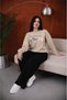 Women's Ted with Written Pink Ribbon Printed Comfortable Fit Crew Neck Beige Sweatshirt - 4