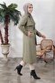 Women's Hijab Below Knee Lined Degaje Collar Linen Fabric Slit Trench Coat Mint Green - 5