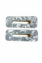 Marble Pattern Light Gray Rectangular Double Hair Clip Set - Stylish and Modern Hair Accessory