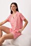 Kırmızı %100 Pamuklu Kalp ve Ekose Baskılı Biyeli Örme Pijama Takımı THMSS26PT00157 - 4