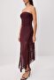 Bordo Dantel Detaylı Süper Mini Straplez Maxi Örme Abiye & Mezuniyet Party Elbisesi TPRSS26AE00203 - 3