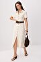 Beige Belted Buttoned Midi Woven Shirt Dress Twoss26El00976