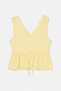 Yellow V-Neck Thick Strap Tie-Front Muslin Fabric Blouse Tdrss26Bz00081 - 3