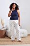 Beyaz-Lacivert Kurdele Desenli Örme Büyük Beden Pijama Takımı TBBSS26AI00107 - 3