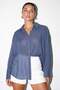 Indigo V Yaka İnce Dokulu Oversize Yazlık Gömlek TDRSS26GO00113 - 3