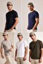 Grimelanj-Siyah-Beyaz-Haki-Lacivert 5'li Slim/Dar 5'li Paket %100 Tok Kumaş T-shirt TMNAW20TS0243