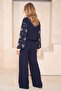 Navy Blue Underwater Patterned Woven 100% Cotton Beach Blouse Trousers Set Tbess26Au00100 - 3