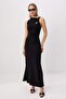 Siyah Asimetrik Yaka Bodycone/Vücudu Saran Maxi Elbise TPRSS26EL00295