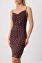 Kahverengi Puantiyeli Bodycon Degaje Yaka Kolsuz Mini Tül Astarlı Örme Elbise TWOSS26EL01174 - 3