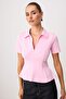 Pembe Düz Peplum Polo Yaka Standart Kol Truvakar Kol Fermuar İnterlok Örme Bluz TWOSS26BZ00064