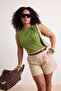 Oil Green Fitted/Sleeveless Gathered Stretchy Knitted Blouse Tbbss26Af00261 - 2