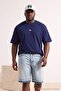 Plus Size Navy Blue Oversized /Wide Cut 100% Cotton Dinosaur Embroidered T-Shirt Tmnss24Bf00013