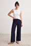 Lacivert Kalın Kemerli Çizgili Wide Leg/Geniş Paça Pantolon TWOAW27PL00027 - 4