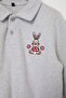 Gri Melanj Kız Çocuk Pamuklu Nakışlı Polo Yaka Sweatshirt ve Eşofman Örme Takım TKDAW26AU00029 - 6