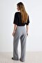 Yunus Gri Cırt Cırt Kapamalı Yüksek Bel Pileli Wide Leg/Geniş Kesim Örme Pantolon TWOAW24PL00177 - 4